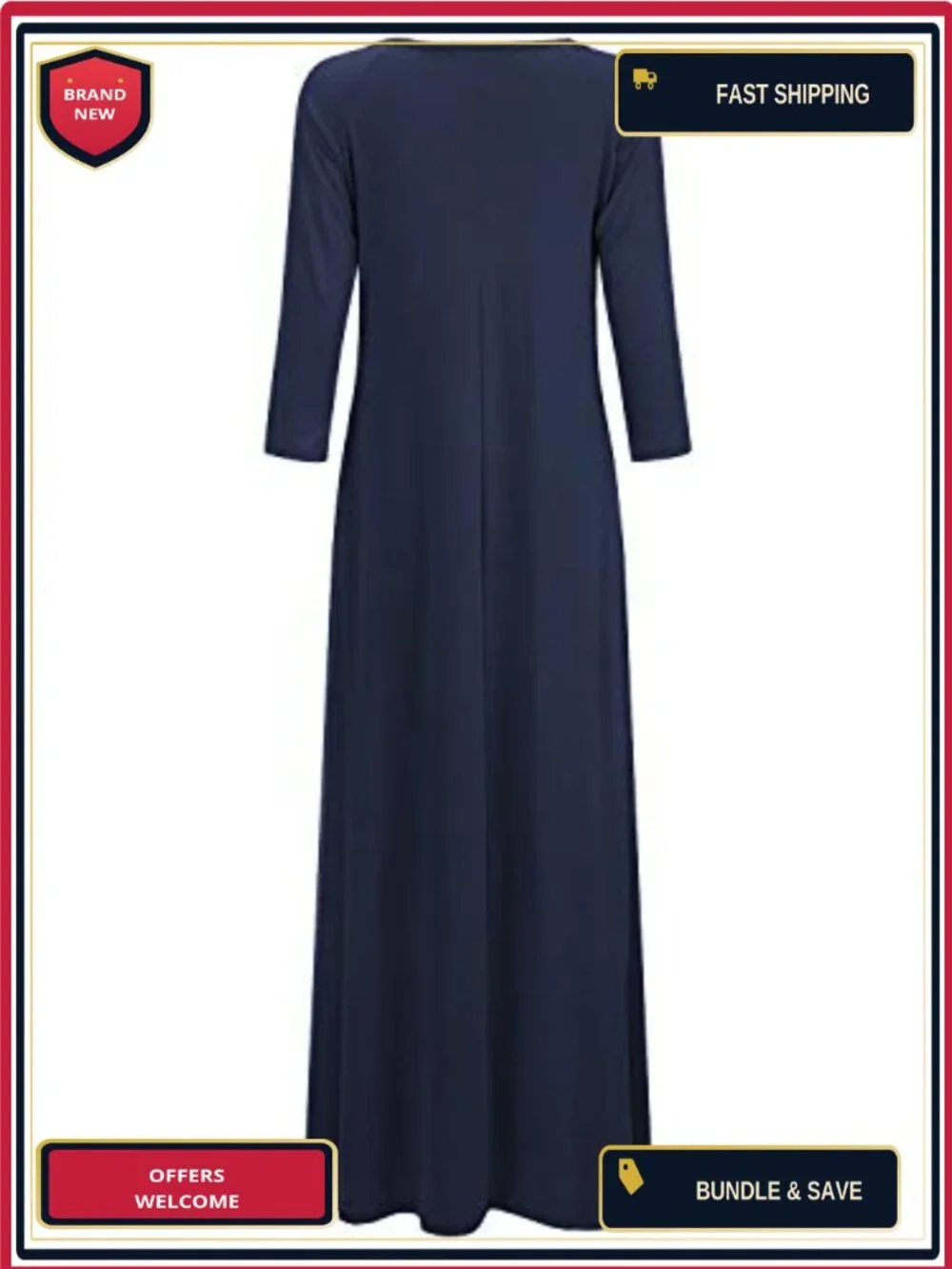 Women's 65% Polyester & 35% Cotton 3/4 Sleeve Maxi Dress with Pockets